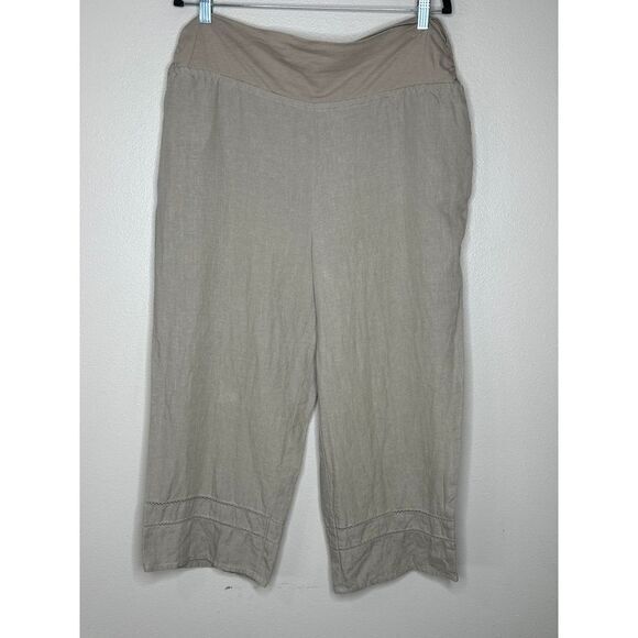 Sahalie 100% Linen Pants‎ light brown Woman's Size L Pull On Pockets Lightweight - Picture 1 of 7